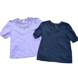 Boden Womens 8 M Medium Peasant Blouses Bundle Lilac Purple Dark Blue Lot 2 Tops